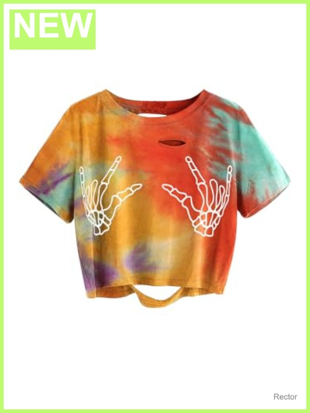 Women's Skull Finger Graphic Distressed Crop Tee Short Sleeve